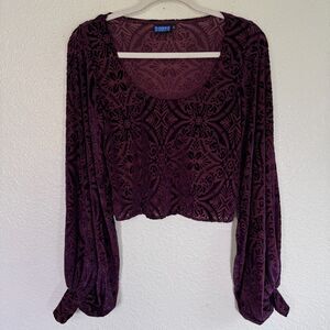 Elhoffer Top Womens Large Tabitha Blouse Plum Motif Burnout Boho Whimsigoth